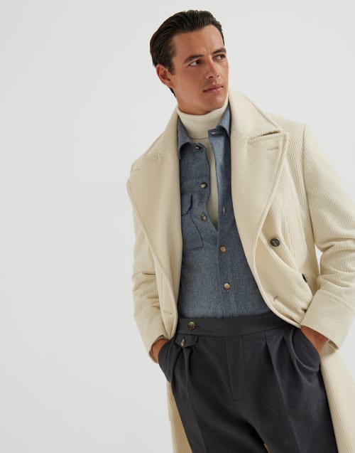 Virgin wool flannel overshirt Denim Man - Brunello Cucinelli