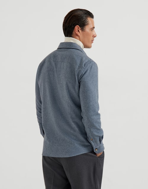 Virgin wool flannel overshirt Denim Man - Brunello Cucinelli