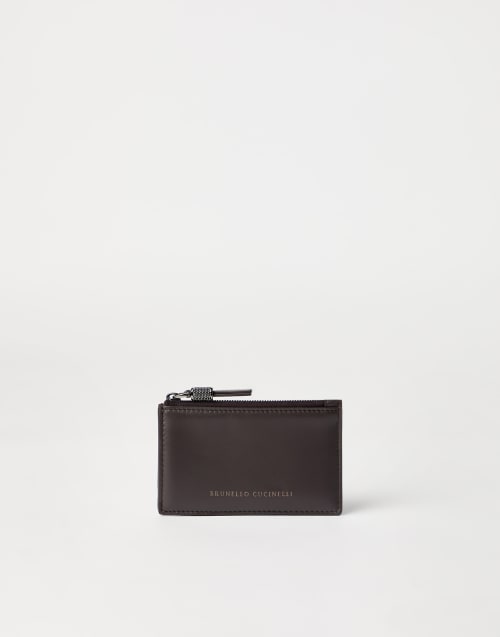 Calfskin card case with monili Rust Brown Woman - Brunello Cucinelli