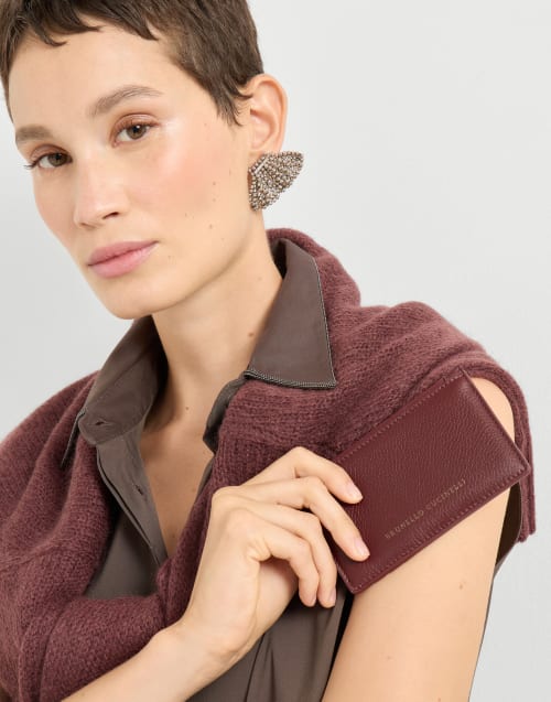 Leather card case with monili Amaranth Woman - Brunello Cucinelli