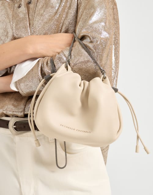 Soft leather mini Mellow Bucket bag Ivory Woman - Brunello Cucinelli