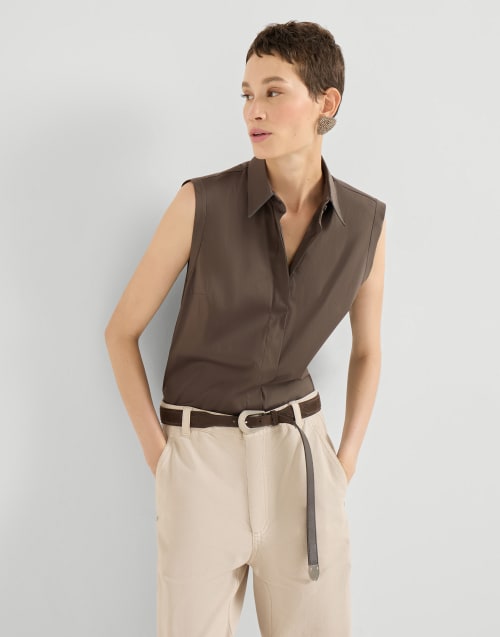 Stretch poplin shirt Brown Woman - Brunello Cucinelli