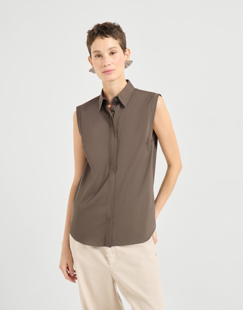 Stretch poplin shirt Brown Woman - Brunello Cucinelli