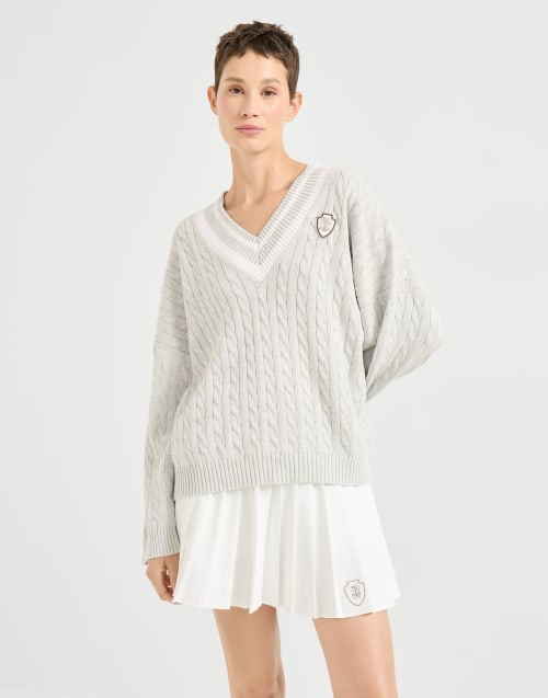 Sweater with logo Light Grey Woman - Brunello Cucinelli