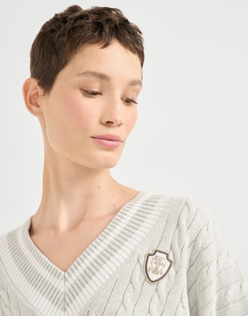Sweater with logo Light Grey Woman - Brunello Cucinelli