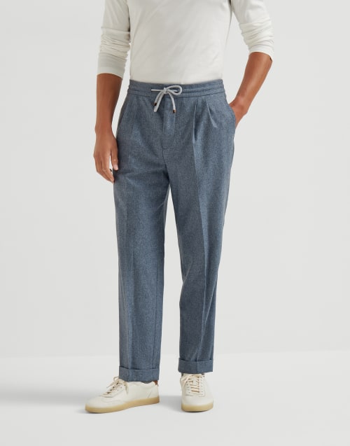 Trousers with double pleats and drawstring Denim Man - Brunello Cucinelli