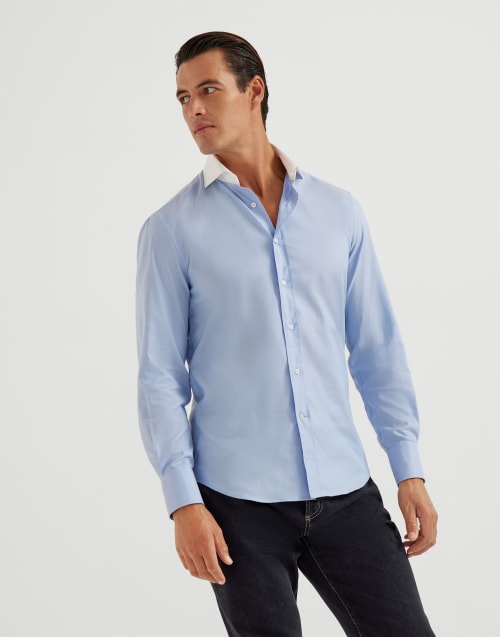Shirt with white collar Sky Blue Man - Brunello Cucinelli