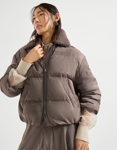 Doudoune en daim Marron Boue Femme - Brunello Cucinelli