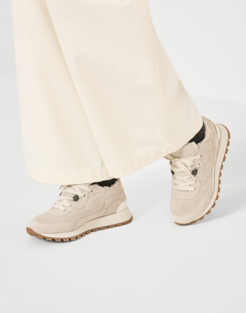 Suede sneakers with monili Light Grey Woman - Brunello Cucinelli
