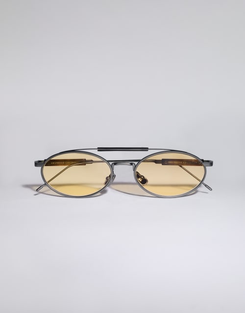 Titanium and horn sunglasses Matte Gray Eyewear - Brunello Cucinelli