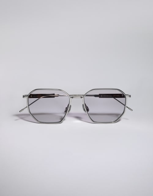 Geometric titanium and horn frame Silver Eyewear - Brunello Cucinelli