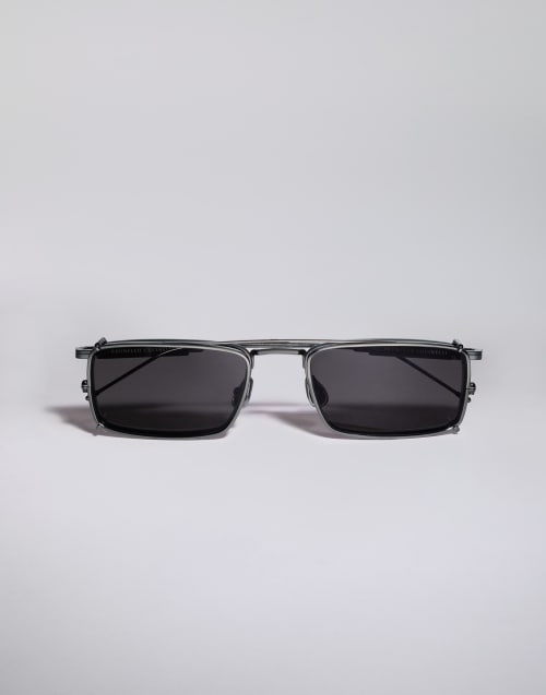 Brille aus Titan und Horn mit Clip-on Grau matt Brillen - Brunello Cucinelli
