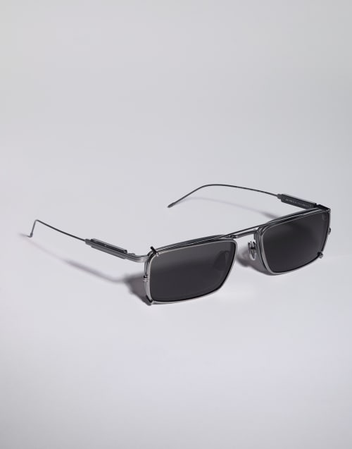 Lunettes en titane et corne avec clip-on Gris mat Lunettes - Brunello Cucinelli