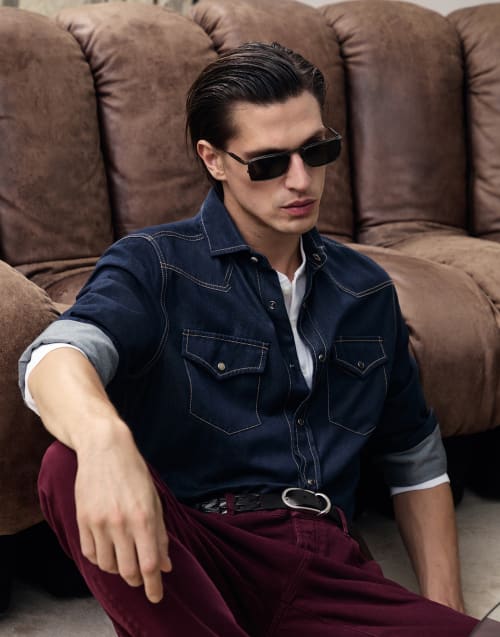 Lunettes en titane et corne avec clip-on Gris mat Lunettes - Brunello Cucinelli