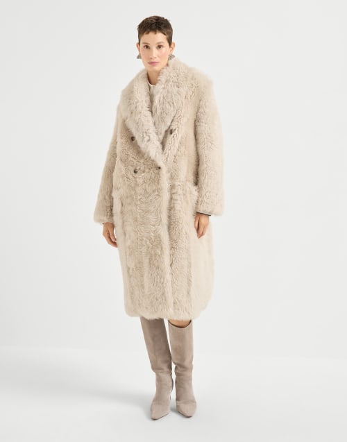 Soft shearling coat Beige Woman - Brunello Cucinelli
