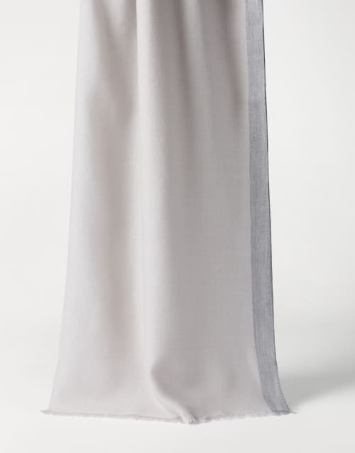 Bufanda de cachemir y seda con raya Gris Claro Hombre - Brunello Cucinelli