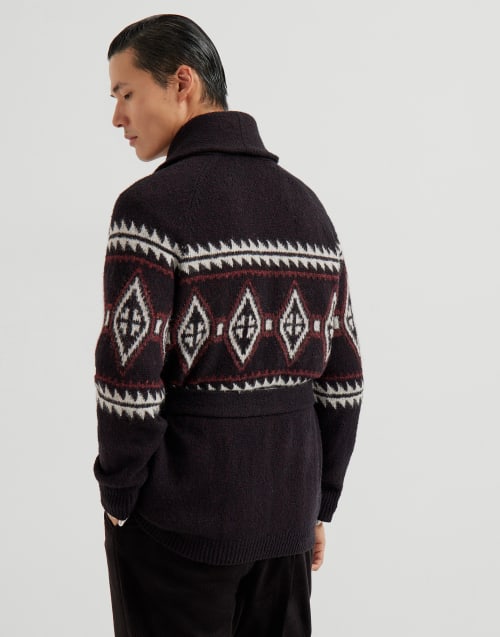 Geometric jacquard belted cardigan Black Man - Brunello Cucinelli