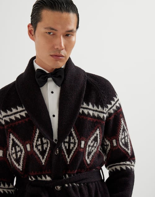 Geometric jacquard belted cardigan Black Man - Brunello Cucinelli