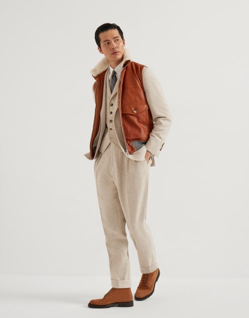 Pantalón en tejido diagonal Beige Claro Hombre - Brunello Cucinelli
