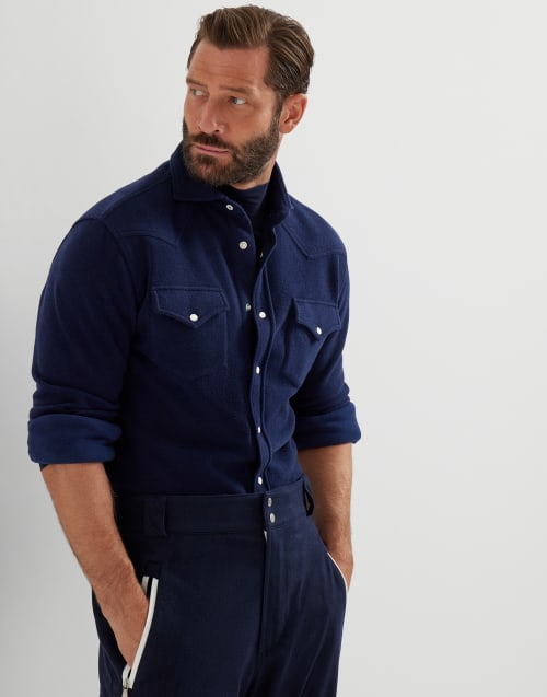 Shirt with snaps Navy Blue Man - Brunello Cucinelli