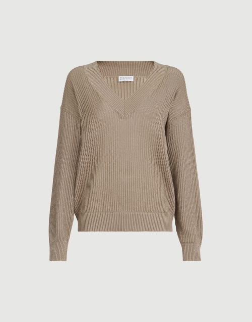 Pull Net à côtes Beige Noix Femme - Brunello Cucinelli