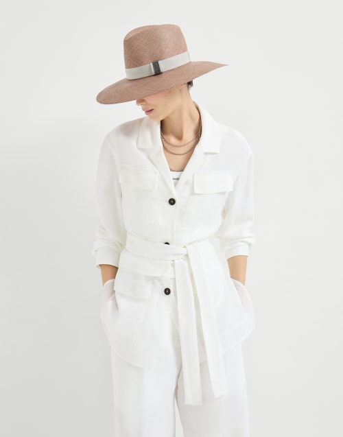 Twill safari jacket with monili White Woman - Brunello Cucinelli