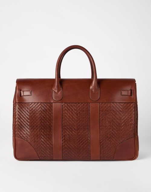 Calfskin and cowhide bag Cognac Man - Brunello Cucinelli