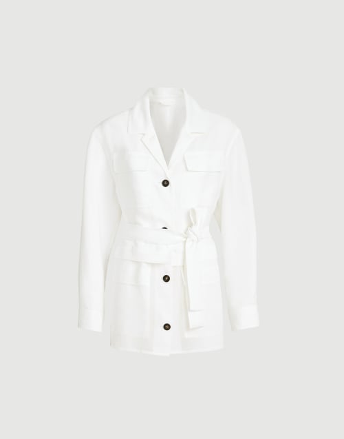 Twill safari jacket with monili White Woman - Brunello Cucinelli