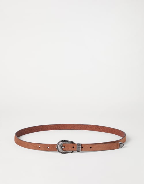 Reversed leather belt with tip Rust Brown Man - Brunello Cucinelli