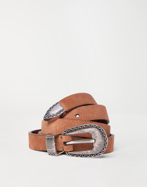 Reversed leather belt with tip Rust Brown Man - Brunello Cucinelli