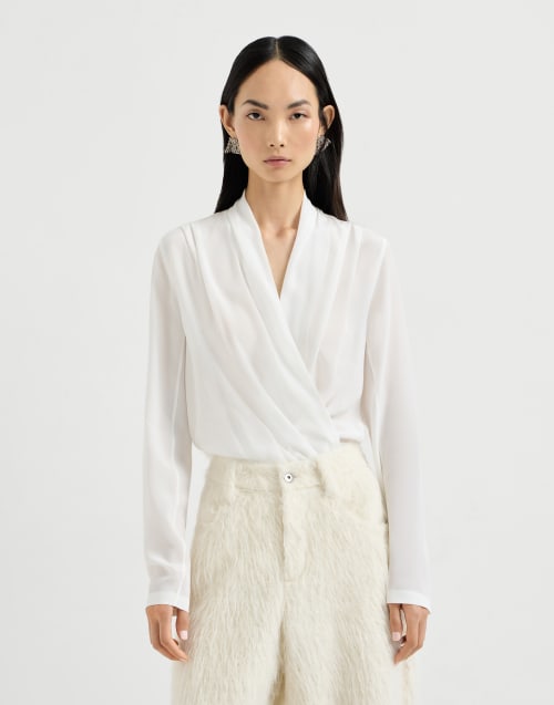 Crêpe de Chine bodysuit Ivory Woman - Brunello Cucinelli