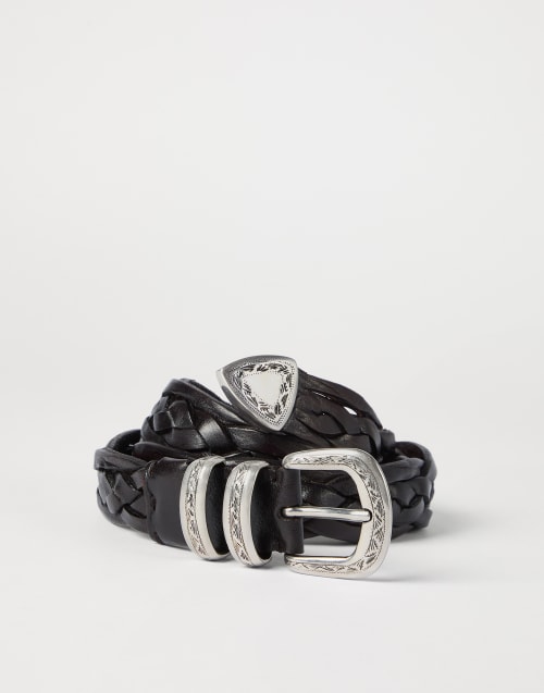 Cinturón en piel de becerro trenzada Marrón Hombre - Brunello Cucinelli