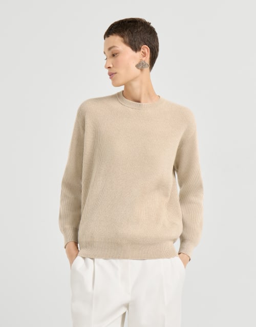 Cashmere and vicuña sweater Beige Woman - Brunello Cucinelli