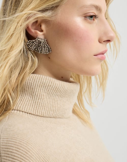 Pull col montant en cachemire et vigogne Beige Femme - Brunello Cucinelli