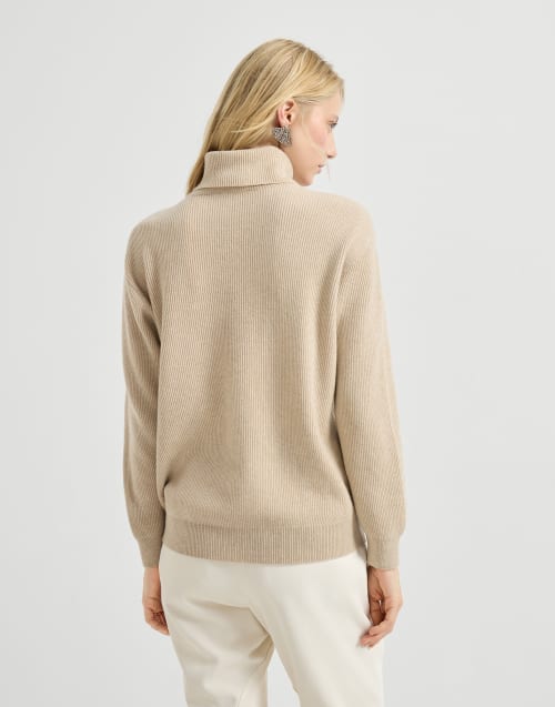Pull col montant en cachemire et vigogne Beige Femme - Brunello Cucinelli