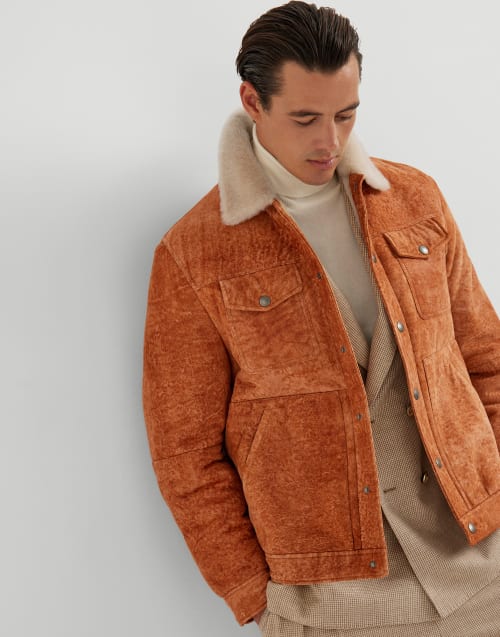 Blouson en peau de mouton Cognac Homme - Brunello Cucinelli