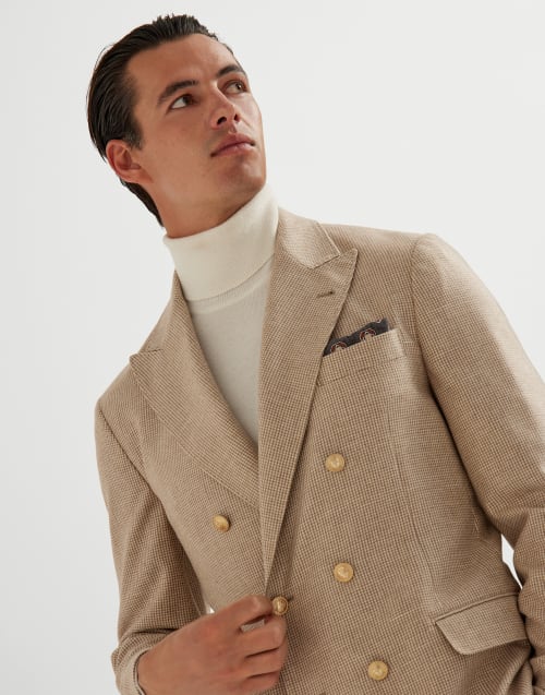 Houndstooth deconstructed blazer Beige Man - Brunello Cucinelli