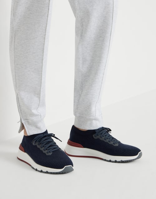 Cotton and calfskin runners Blue Man - Brunello Cucinelli
