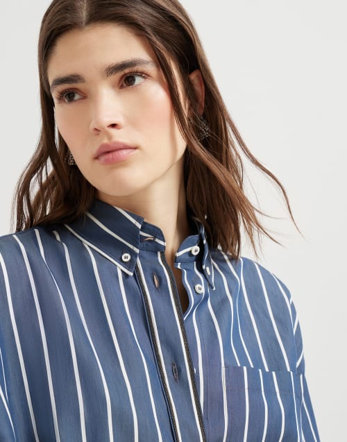 Camisa de popelina a rayas Azul Mujer - Brunello Cucinelli