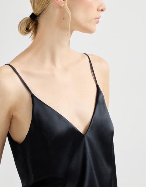 Haut en satin de soie extensible Noir Femme - Brunello Cucinelli