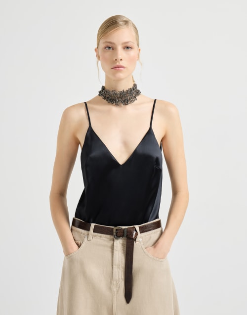 Stretch silk satin camisole Black Woman - Brunello Cucinelli