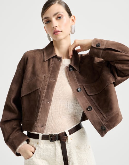 Outerwear Crop in camoscio Couture Marrone Donna - Brunello Cucinelli