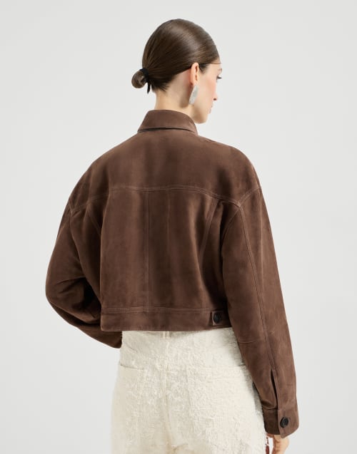 Outerwear Crop in camoscio Couture Marrone Donna - Brunello Cucinelli