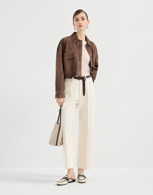 Outerwear Crop in camoscio Couture Marrone Donna - Brunello Cucinelli