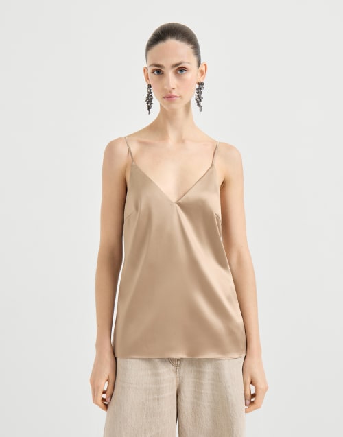 Stretch silk satin camisole Beige Woman - Brunello Cucinelli