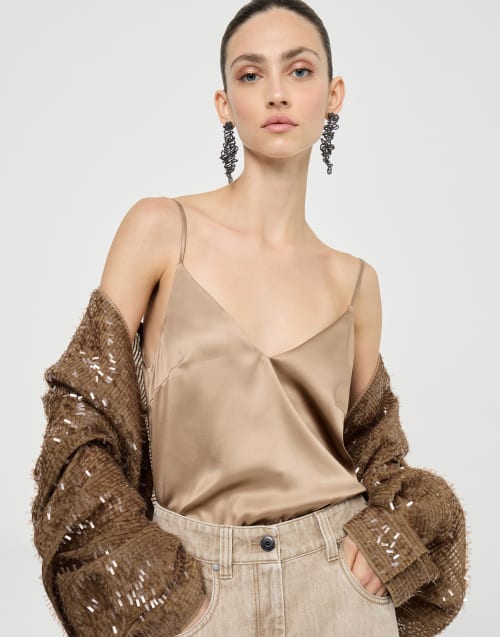 Top de raso de seda stretch Beige Mujer - Brunello Cucinelli