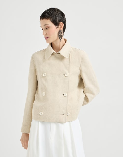 Crop caban jacket with monili Beige Woman - Brunello Cucinelli