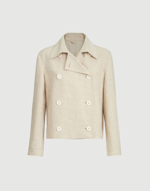 Crop caban jacket with monili Beige Woman - Brunello Cucinelli