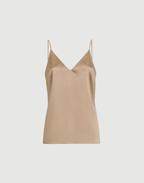 Top de raso de seda stretch Beige Mujer - Brunello Cucinelli