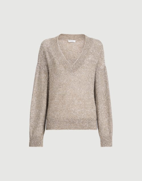 Dazzling Texture-Pullover Hellbraun Damen - Brunello Cucinelli